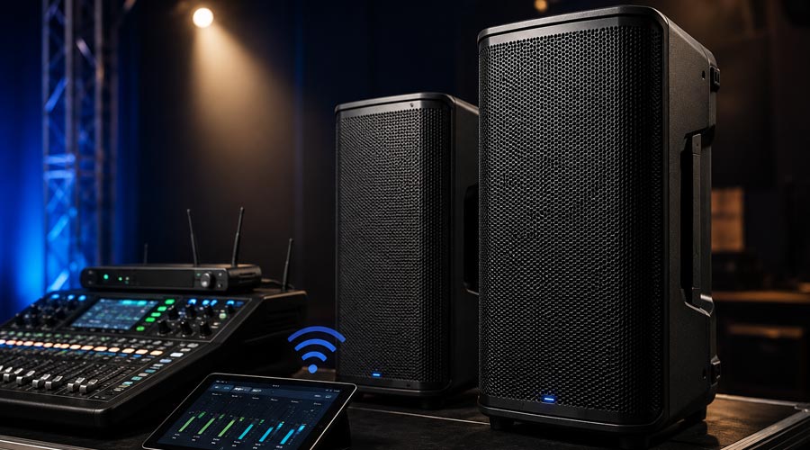 Varios altavoces Bluetooth portátiles con distinto grado de protección IP sobre una mesa